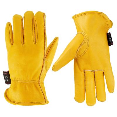 China Durable Yellow Leather Wear Resistant Protective Work Driver Insurance Gloves Work Handling Glove for sale