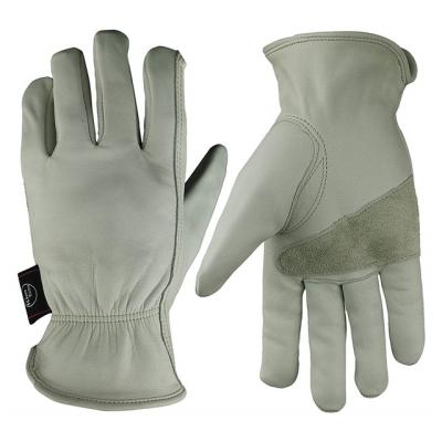 China Kim Yuan Fashion White Leather Work Wear Resistance Palm Reinforcement + Protective Driver Driving Gloves for sale