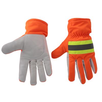 China Palm Reinforcement Leather Working Gloves Scare Split Hi-Force A Grade With Reflector Strip Customized For Safety Rigger Glove 100pcs RSW-CG-1003 3 Days for sale