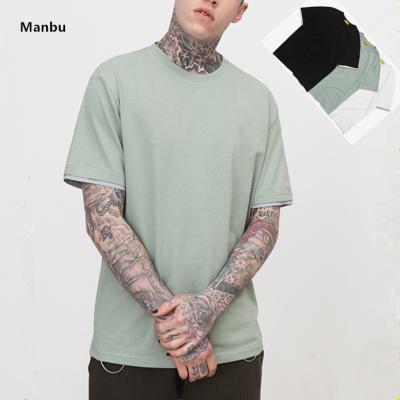 China High Quality Canvas Men's T-shirt Two Tone New Arrival Anti-pilling Color Block Double Sleeve T-Shirts for sale