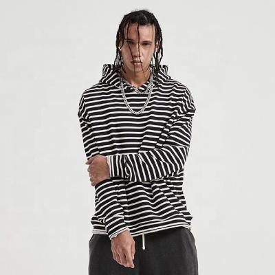 China 100% black and white stripes hoodies men unisex men's anti-pilling fashion stripe hoodie cotton pullover plain striped oversized hoodie for sale