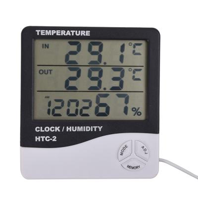 China Home Appliance 3 in 1 Digital Thermometer Hygrometer Humidity Temperature Meter Clock Alarm HTC-2 for sale