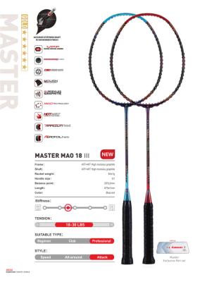 China N Kawasaki Badminton Racket Master Mao Weave-Ti Technology Badminton Racket For Players Top Master Mao 18III (unstrung) for sale