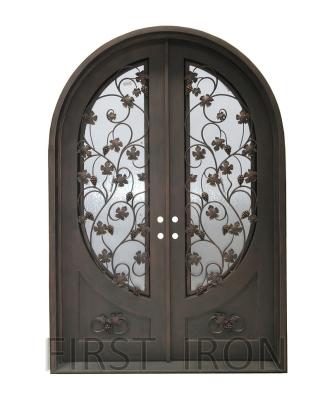 China Easy Installation Main Gate Wrought Iron Exterior Entry Door , Wrought Iron Front Entry With Vine Design for sale