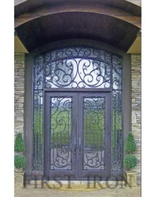 China Easy Installation Oversized American Wrought Iron Front Entry Door With Transom Marker Lights for sale