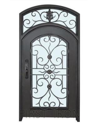 China Easy Installation Arched Iron Single Door With Eyebrow Transom Top for sale