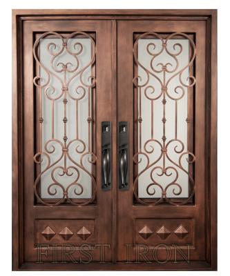 China Hot Sale Easy Installation Flat Surface Rectangle Wrought Iron Double Door Design for sale