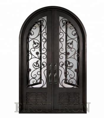 China Easy Installation Antique Arched Wrought Iron Double Swing Entry Door , Metal Front Entry for sale