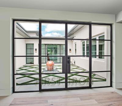 China Anti-theft steel-framed French glass door with position lights on each side for sale