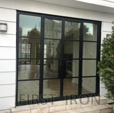 China Sound Insulation Doors High Quality Steel Framed Glass Windows Iron French Door Modern Exterior Grill Design for sale