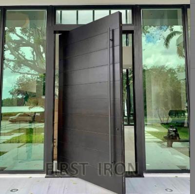 China Anti-theft Customized Solid Steel Pivot Door with Fixed Glass Sidelights, Pivot Hinge Steel Doors for sale