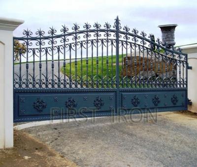 China Large Wrought Iron Driveway Security Gate Easily Assembled Ornamental Gate for sale