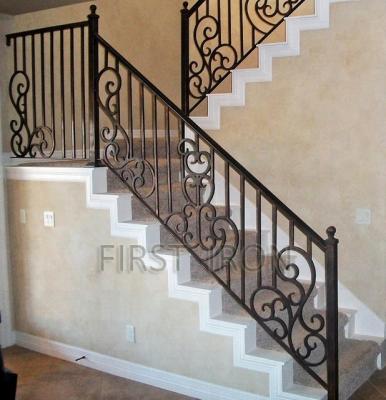 China Easily Assembled Dog Leg Wrought Iron Stair Railing Design, Interior Wrought Iron Hand Railings for sale