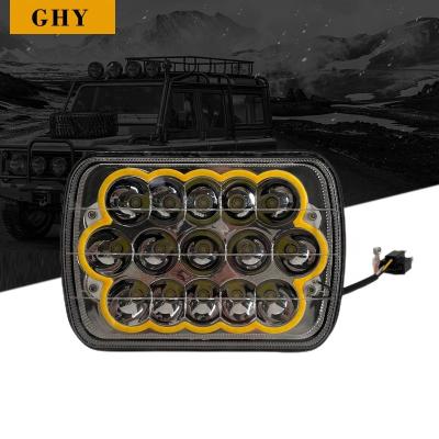 China High Low Beam 7 Inch Square 45W LED Work Light 15 LED Automobile Headlight With Halo Ring Driving Lamp For Offroad Truck Jeep for sale