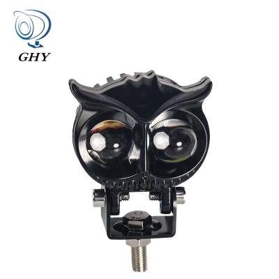 China Owl Design Motorcycle Headlight 20W LED Work Light Super Bright High Low Double Beam Spotlight White Yellow Yellow Color Driving Lamp for sale