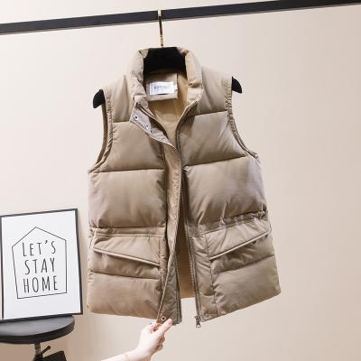 China Style Windproof Solid Short Vest For Women Cotton Padded Womens Winter Sleeveless Jacket With Zipper Stand Collar Casual Coats for sale