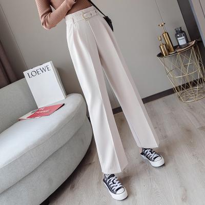 China Breathable Chic Style White Women OL Pants Female High Waist Panty Leg Belts Elegant Casual Wide Leg Pants Work for sale