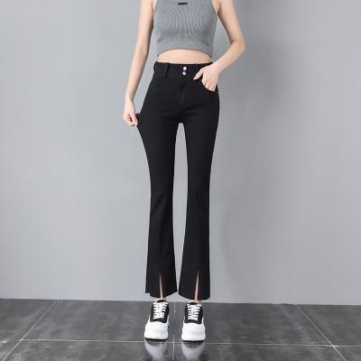 China 4 Color Women's Basic Washed Thin Cotton Flares High-waist Breathable Elasticity Jeans Plus Size 25-32 Casual Fashion Pants 2121 New Size for sale