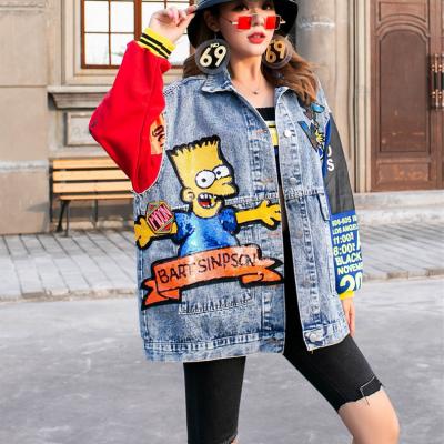 China Newest Style Lady Jean Jacket Long Sleeve Woman Denim Jacket Women's OEM Blue Pockets Coat Breathable Black Cotton Custom Quantity Clothing for sale