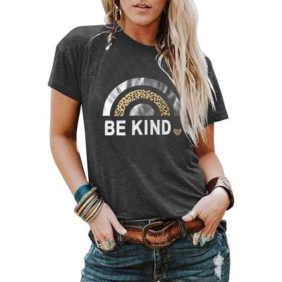 China Summer Sustainable T-shirt For Women BE KIND Woman Tshirts Cotton Print Casual O-Neck Short Sleeve Tops Tees for sale