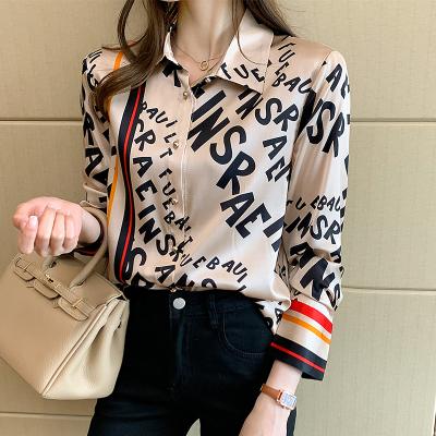 China Fashion Letter Printing Ladies Shirts Women's Breathable Blouses 2021 Summer Spring Casual Long Sleeve Full Blusas Mujer for sale