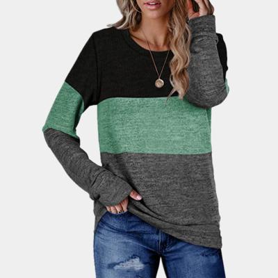 China Sustainable Splicing T-shirt Cotton Soft Tops Tee Woman Long Sleeve Tee Shirt Patchwork O-Neck Ladies Full Casual Camiseta Mujer for sale