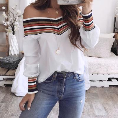 China 2021 New Summer Viable Women Fashion Long Sleeve Off Shoulder Slash Neck Blouses White Shirts Tops Slim Casual Shirts Blusas for sale