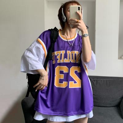 China Viable Basketball T-shirt Women Shortsleeve Tops Two Piece Tees Loose Harajuku Korean Style Half Sleeve for sale