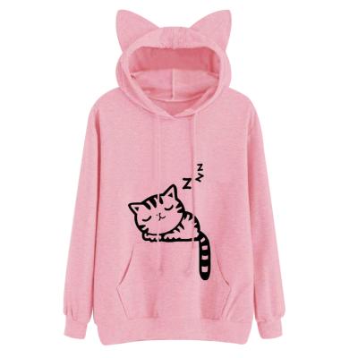 China Hooded Ear Hooed Mujer 2020 Sweatshirts Cat Pattern Long Sleeve Moletom Women Hoodies Kawaii Pink Winter Sweatshirt Viable for sale