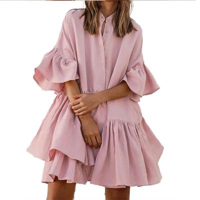 China Viable Summer Women Chiffon Dress Vintage Elegant Mini Dresses Streetwear Ladies Dress Loose White Fashion Shirt Dress 2021 for sale