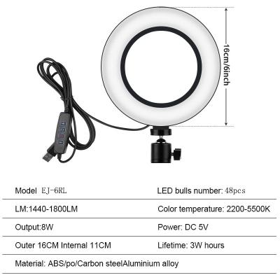 China Plastic+ ABS Table Top Dimmable 6 Inch LED Selfile Ring Light Makeup Light For Tiktok Youtube Video Lighting Makeup for sale