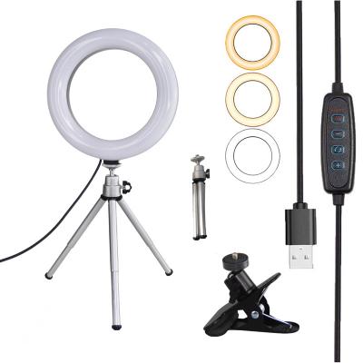 China Plastic+ ABS 6 Inch Ring Light with Tripod Computer Desk Clip for Video Conference Selfie Ring Light Desk Light for sale