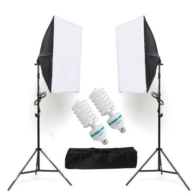 China Nylon Fabric Softbox Lighting Kit 50x70cm Continuous Photography Softbox Light Box with 2PCS 85W E27 Socket Bulbs for Photo Studio for sale