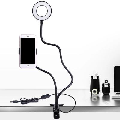 China New Arrival ABS Plastic+ 2 in 1 Lazy Mini Desk Lamp With Long Arm Cell Phone Holder Bracket for Youtube Live Stream Selfie Ring Light for sale