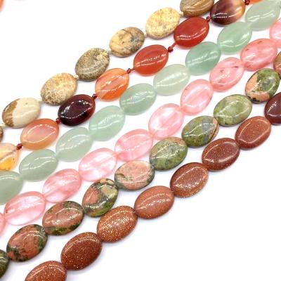 China DIY Jewelry Making 9 Colors Natural Stone Beads Strand Flat Oval Bead String 13x18 Mm Good For DIY Jewelry Making Drops Crystal Jaspers etc. for sale