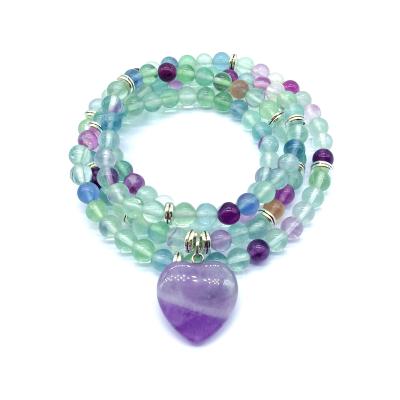 China CLASSIC Natural Stone Beads Elastic Bracelet Mala Woman Bangle With Heart Charm Pendant For Drop Shipping for sale