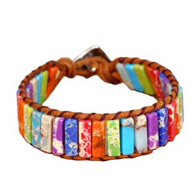 China Milangirl CLASSIC Jewelry Handmade Multi Natural Stone Chakra Bracelet Tube Beads Leather Wrap Bracelet Couple Bracelets for sale