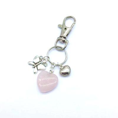 China Trendy Stone Bead Fashion Nature Holder Heart Cham Pendants Key Chain Key Gift For Woman Jewelry Bag Accessories for sale