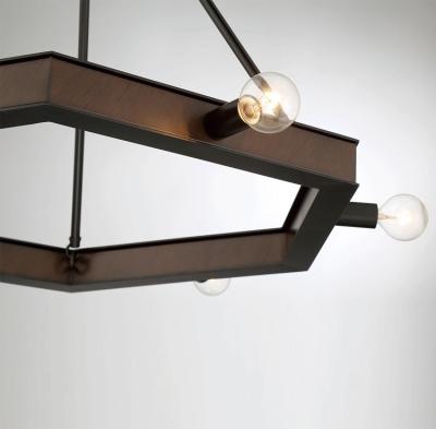 China 2020 New Modern Hexagon Ceiling Lights 6 Chandelier Black And Wood Finish Residential Farmhouse Lighting for sale