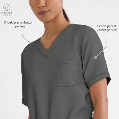 China Odor reduction | Custom BioNTex Logo V-Neck Nurse Scrubs Spa Uniform Gray Women Hypoallergenic Fashion Nurse Supplies for sale