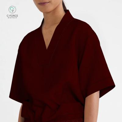 China Odor reduction | Burgundy Hypoallergenic Custom Surgical Uniform Private Label Printed Frosted Superior Ladies V-Neck Medical Uniform for sale