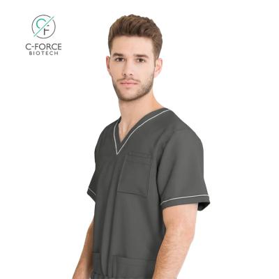 China Odor reduction | Customizable Men's Gray Hospital Uniform Private Label Jacket Short Sleeve Medical Rubbing Uniform Warm V-Neck Hypoallergenic for sale