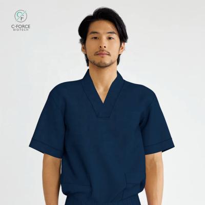 China Odor reduction | Wholesale Custom Hypoallergenic Navy Water Repellent Scrubs Hospital Anti-Static Mens Loose V-Neck Frosted Uniform for sale