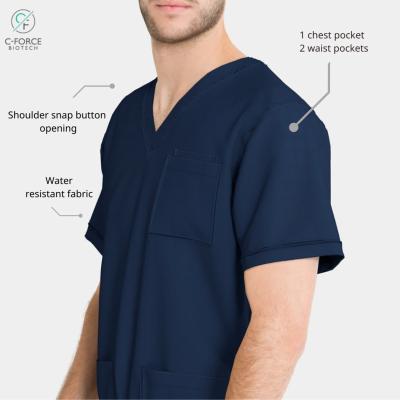 China Odor reduction | BioNTex Men's Navy BACTERIA Uniform Dental Logo Hypoallergenic Heavy Duty Health Care Uniform Dental Scrubs for sale