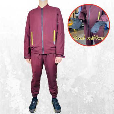 China Breathable 2022 BioNTex Burgundy 100% Polyester Street Wear With Hand Mitts Mens Sportswear Track Jacket For Training for sale