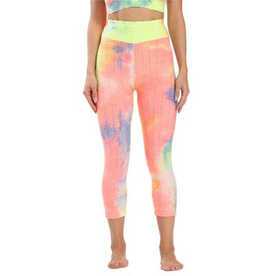 China 2021 Latest High-waisted Breathable Belly Yoga Pants Tie-dye Color Sports Tight Pants for sale