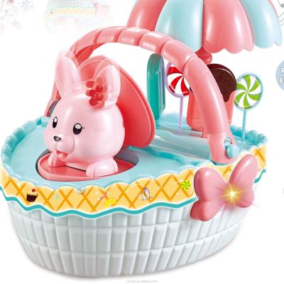 China Plastic Kitchen Toys Play Cart Set Happy Truck Ice Cream Toys Great Gift For Kids Bunny Ice Cream Basket With Music And Light for sale