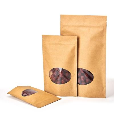 China Natural Kraft Paper Stand Up Pouch With Oval Window for sale