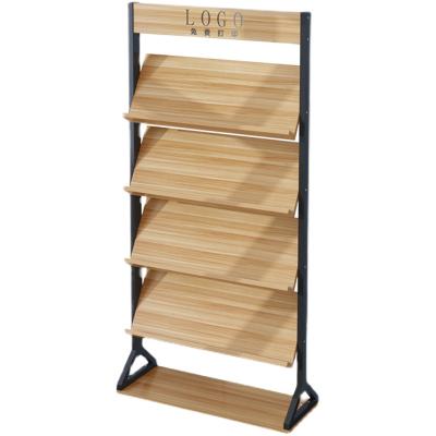 China Home Or Other Simple Style Floor Rack Steel Wood White Newspaper Magazine Display Racks for sale