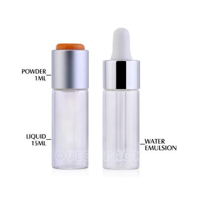 China Wholesale Personal Care Water 15ML Skin Care Essential Oil Glass Dropper Bottle + 1ML Powder and Liquid Separator Packing Bottle for sale